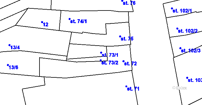 Parcela st. 73/1 v KÚ Ivaň, Katastrální mapa