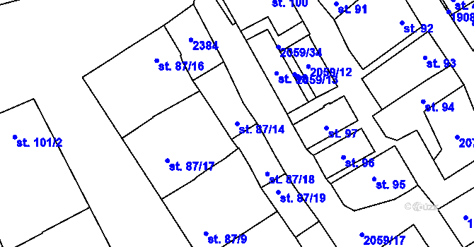 Parcela st. 87/14 v KÚ Ivaň, Katastrální mapa