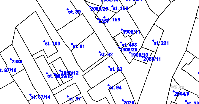 Parcela st. 92 v KÚ Ivaň, Katastrální mapa