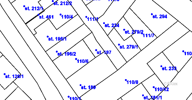 Parcela st. 197 v KÚ Ivaň, Katastrální mapa