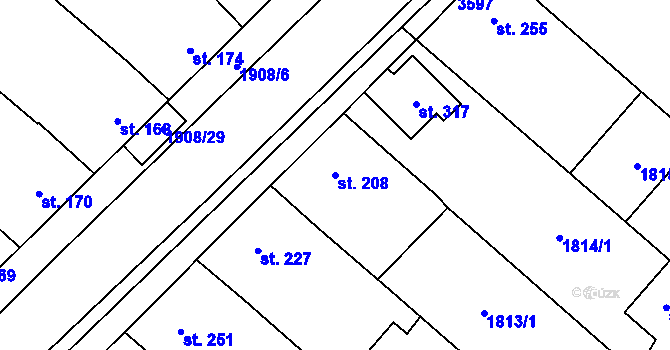 Parcela st. 208 v KÚ Ivaň, Katastrální mapa