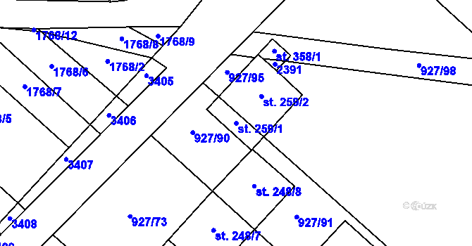 Parcela st. 259/1 v KÚ Ivaň, Katastrální mapa