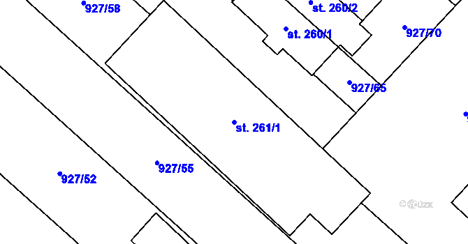 Parcela st. 261/1 v KÚ Ivaň, Katastrální mapa