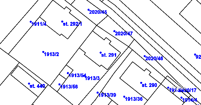 Parcela st. 291 v KÚ Ivaň, Katastrální mapa