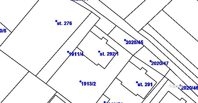 Parcela st. 292/1 v KÚ Ivaň, Katastrální mapa