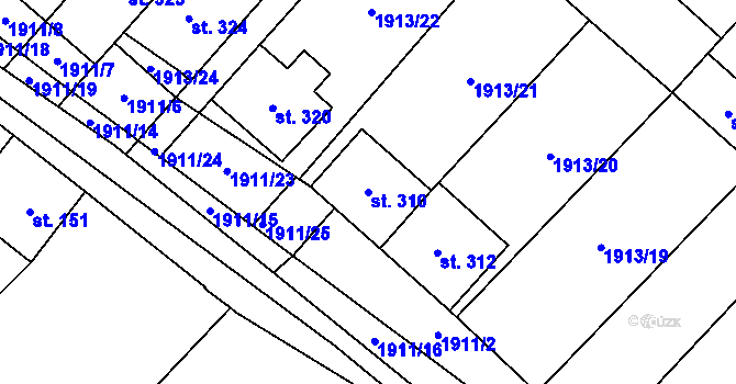 Parcela st. 310 v KÚ Ivaň, Katastrální mapa