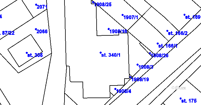 Parcela st. 340/1 v KÚ Ivaň, Katastrální mapa