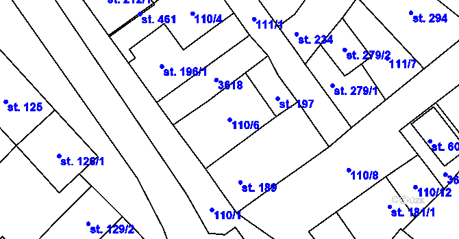 Parcela st. 110/6 v KÚ Ivaň, Katastrální mapa