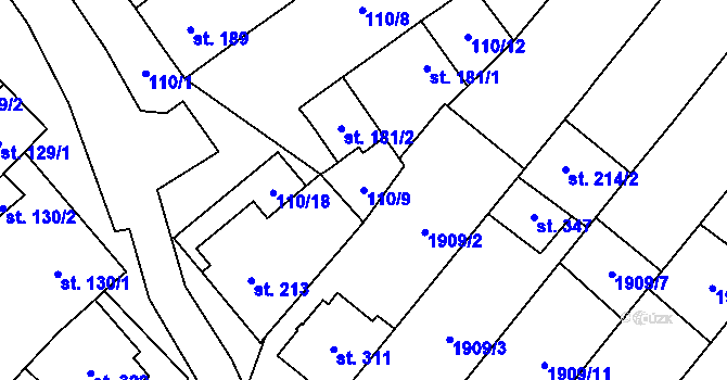 Parcela st. 110/9 v KÚ Ivaň, Katastrální mapa