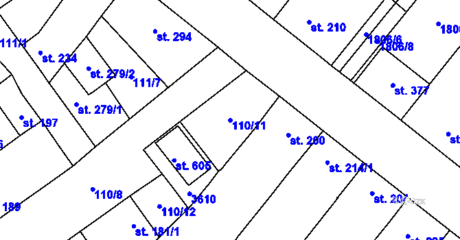 Parcela st. 110/11 v KÚ Ivaň, Katastrální mapa