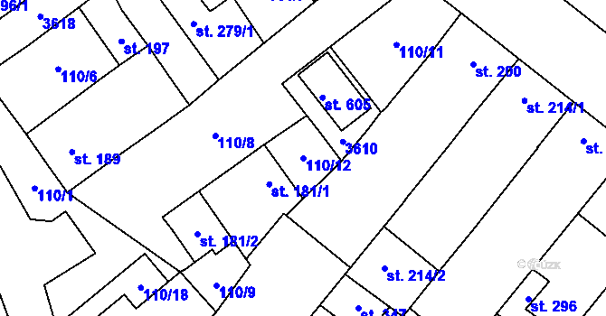 Parcela st. 110/12 v KÚ Ivaň, Katastrální mapa