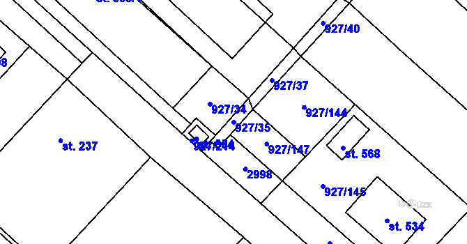 Parcela st. 927/35 v KÚ Ivaň, Katastrální mapa