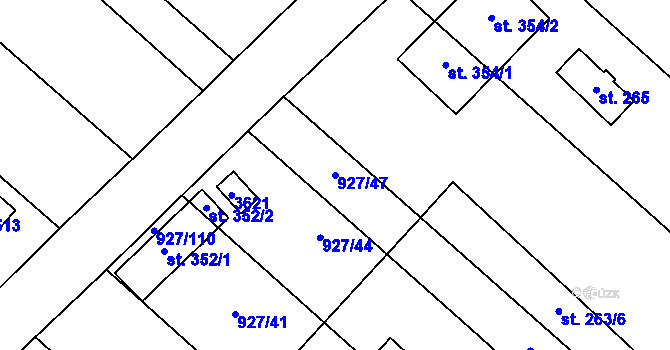 Parcela st. 927/47 v KÚ Ivaň, Katastrální mapa
