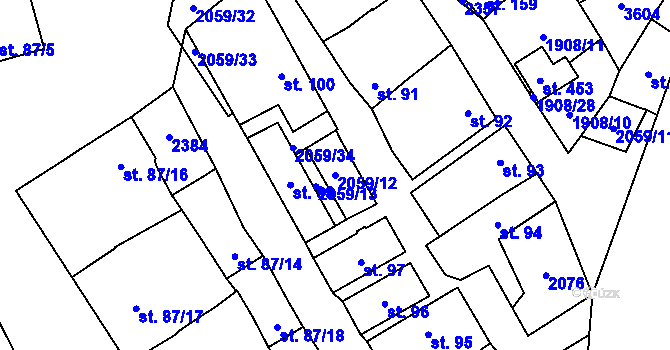 Parcela st. 2059/12 v KÚ Ivaň, Katastrální mapa