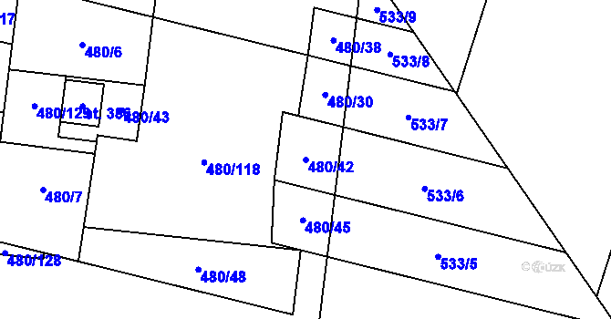 Parcela st. 480/42 v KÚ Ivaň, Katastrální mapa