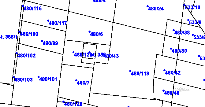 Parcela st. 480/43 v KÚ Ivaň, Katastrální mapa