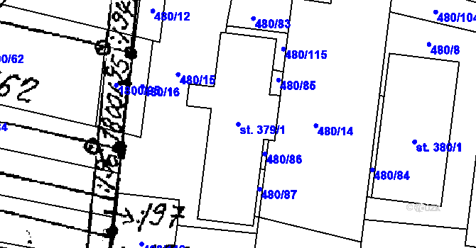 Parcela st. 379/1 v KÚ Ivaň, Katastrální mapa