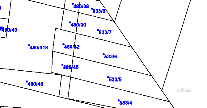 Parcela st. 533/6 v KÚ Ivaň, Katastrální mapa