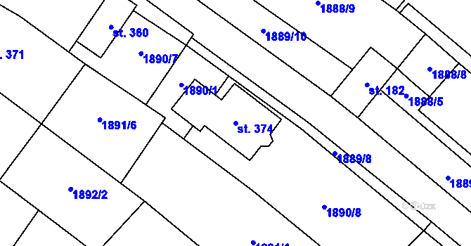 Parcela st. 374 v KÚ Ivaň, Katastrální mapa