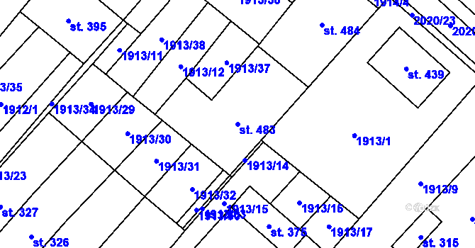 Parcela st. 483 v KÚ Ivaň, Katastrální mapa