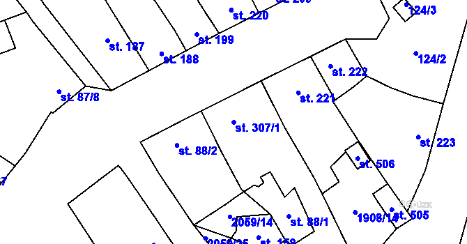 Parcela st. 307/1 v KÚ Ivaň, Katastrální mapa