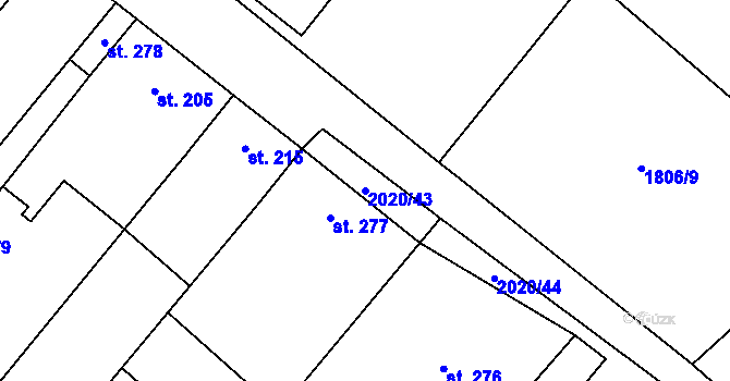 Parcela st. 2020/43 v KÚ Ivaň, Katastrální mapa