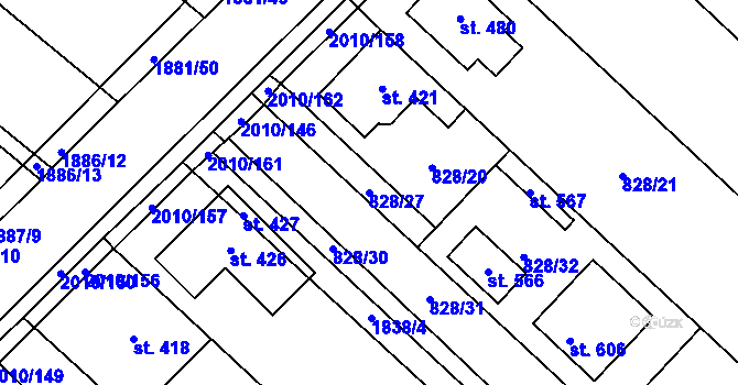 Parcela st. 828/27 v KÚ Ivaň, Katastrální mapa