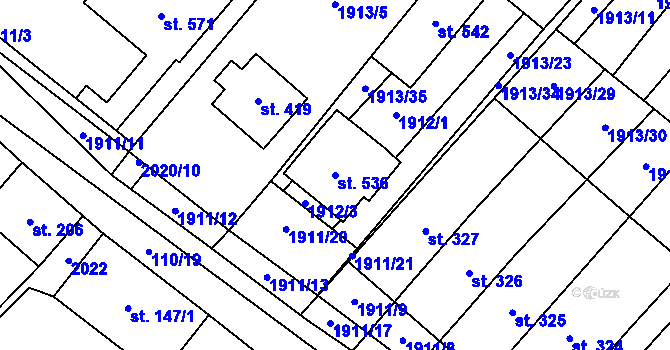 Parcela st. 536 v KÚ Ivaň, Katastrální mapa