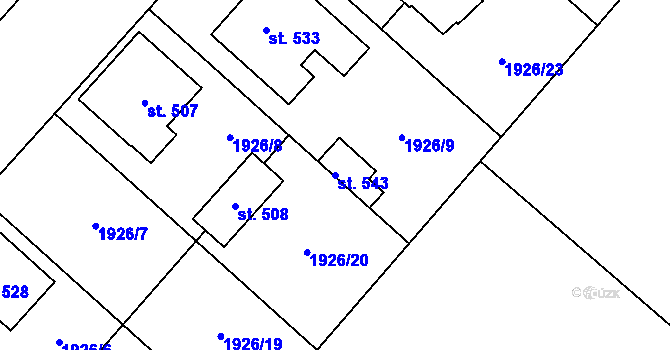 Parcela st. 543 v KÚ Ivaň, Katastrální mapa