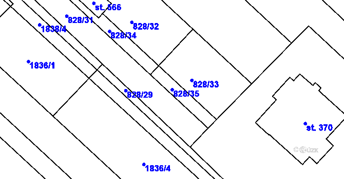 Parcela st. 828/35 v KÚ Ivaň, Katastrální mapa