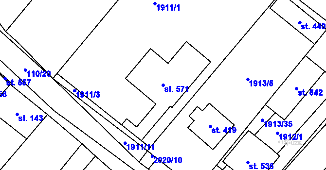 Parcela st. 571 v KÚ Ivaň, Katastrální mapa