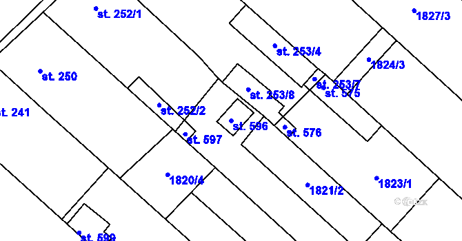 Parcela st. 596 v KÚ Ivaň, Katastrální mapa