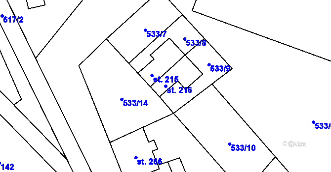 Parcela st. 216 v KÚ Ivaň na Hané, Katastrální mapa