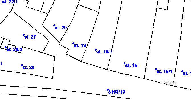 Parcela st. 18/1 v KÚ Ivančice, Katastrální mapa
