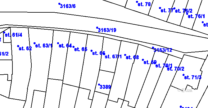 Parcela st. 67/1 v KÚ Ivančice, Katastrální mapa