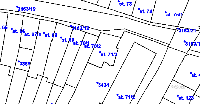 Parcela st. 71/3 v KÚ Ivančice, Katastrální mapa