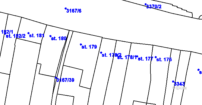 Parcela st. 178/2 v KÚ Ivančice, Katastrální mapa