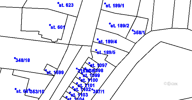 Parcela st. 189/5 v KÚ Ivančice, Katastrální mapa
