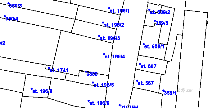 Parcela st. 196/4 v KÚ Ivančice, Katastrální mapa
