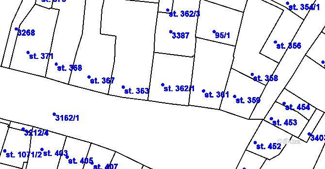 Parcela st. 362/1 v KÚ Ivančice, Katastrální mapa