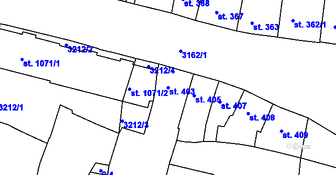Parcela st. 403 v KÚ Ivančice, Katastrální mapa