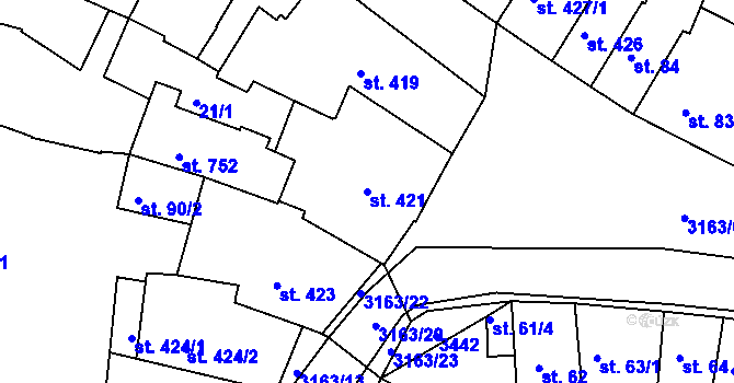 Parcela st. 421 v KÚ Ivančice, Katastrální mapa