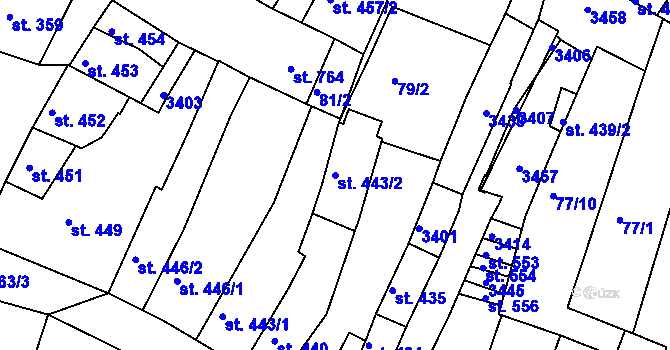 Parcela st. 443/2 v KÚ Ivančice, Katastrální mapa