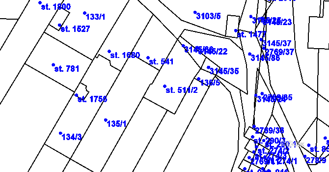 Parcela st. 511/2 v KÚ Ivančice, Katastrální mapa