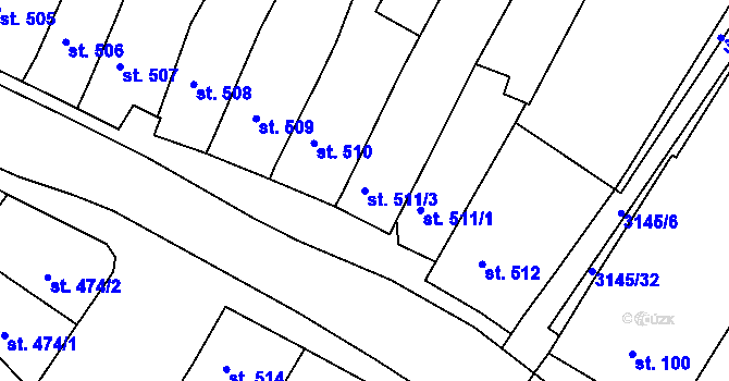 Parcela st. 511/3 v KÚ Ivančice, Katastrální mapa