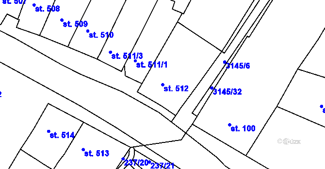 Parcela st. 512 v KÚ Ivančice, Katastrální mapa