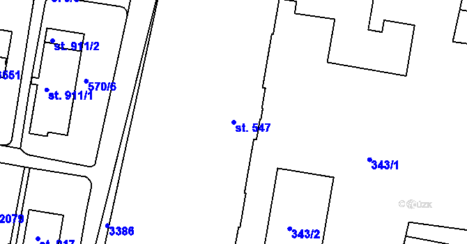 Parcela st. 547 v KÚ Ivančice, Katastrální mapa