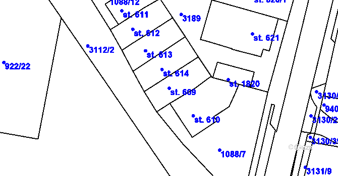 Parcela st. 609 v KÚ Ivančice, Katastrální mapa
