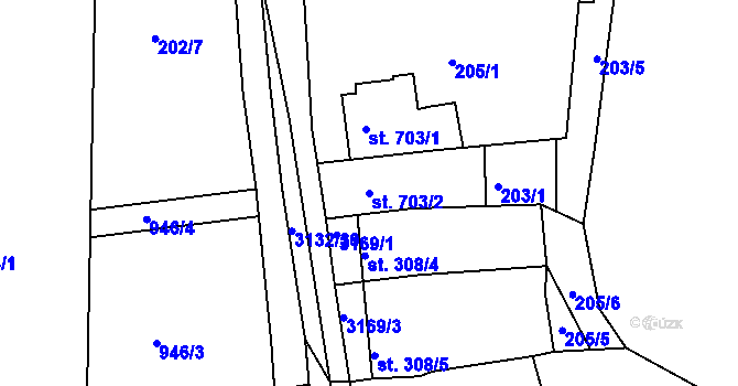 Parcela st. 703/2 v KÚ Ivančice, Katastrální mapa
