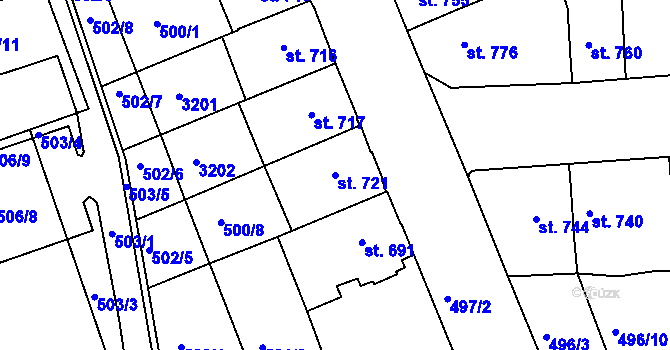 Parcela st. 721 v KÚ Ivančice, Katastrální mapa